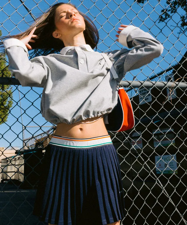 KANDINI  Elastic Band Pleats Skirt - Navy