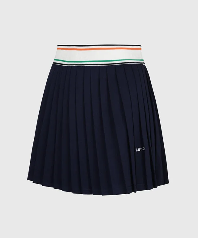KANDINI  Elastic Band Pleats Skirt - Navy