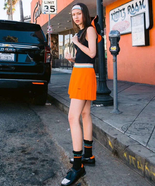 KANDINI  Elastic Band Pleats Skirt - Orange