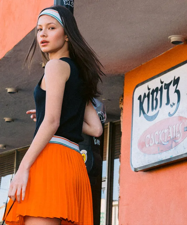 KANDINI  Elastic Band Pleats Skirt - Orange