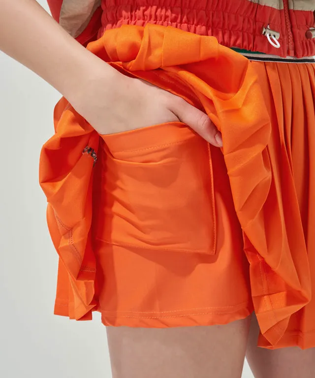 KANDINI  Elastic Band Pleats Skirt - Orange