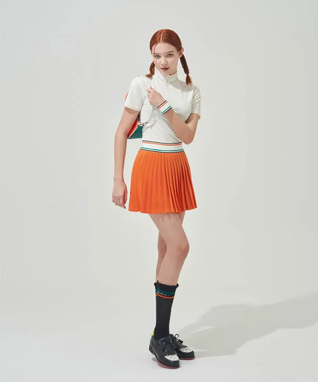 KANDINI  Elastic Band Pleats Skirt - Orange