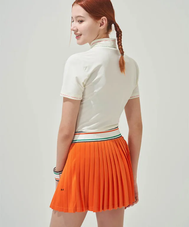 KANDINI  Elastic Band Pleats Skirt - Orange