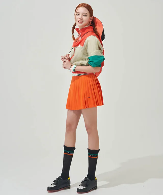 KANDINI  Elastic Band Pleats Skirt - Orange