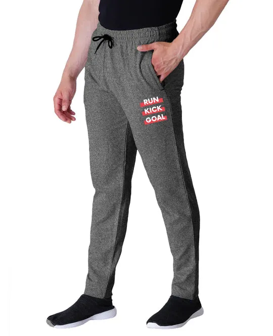 Kart Black Men's Printed Track Pants | Black Melange Color Track Pant | Andra - Kick white