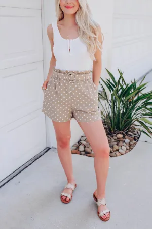 Kelso Polka Dot Belted Shorts - Tan