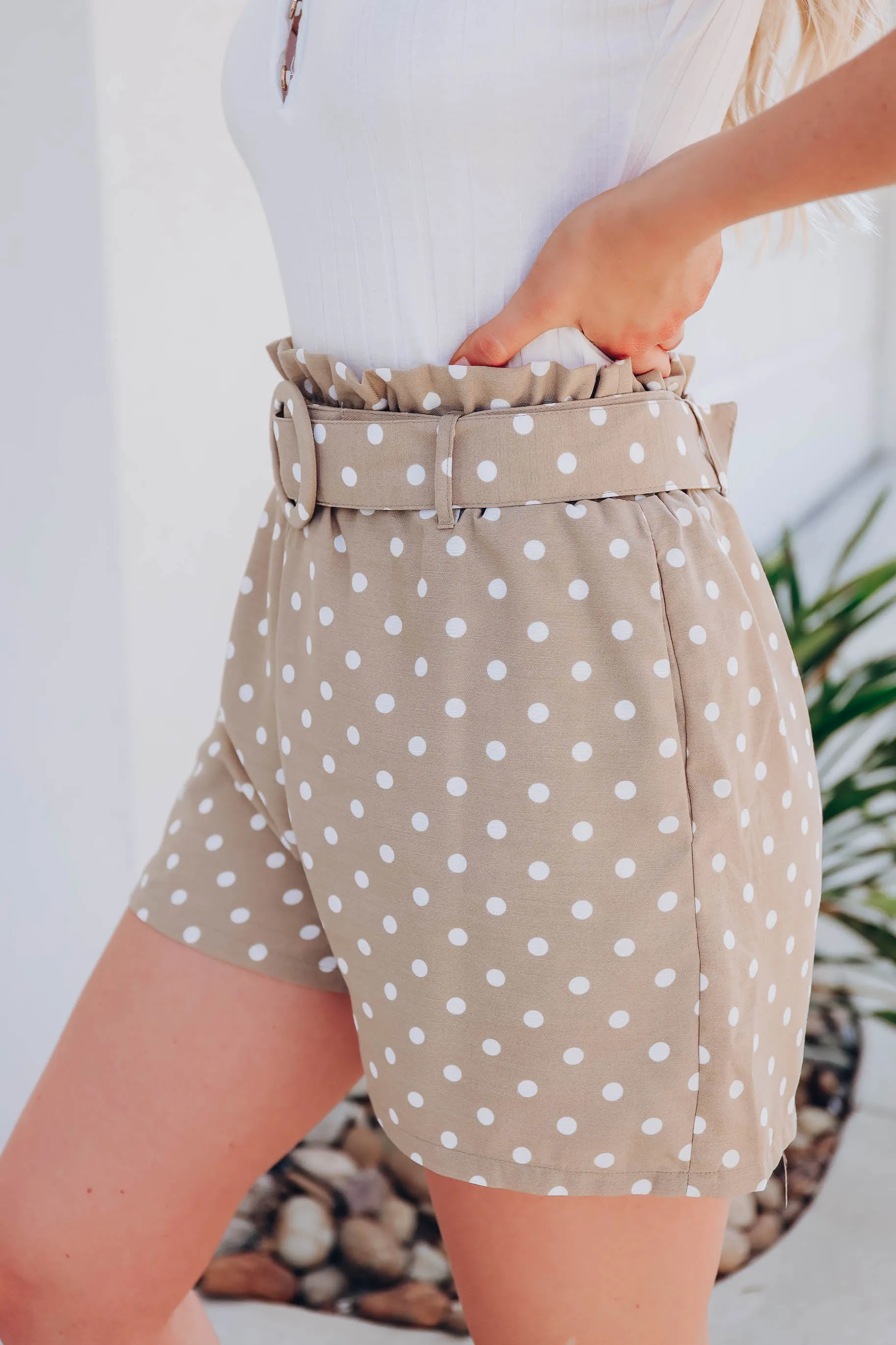 Kelso Polka Dot Belted Shorts - Tan