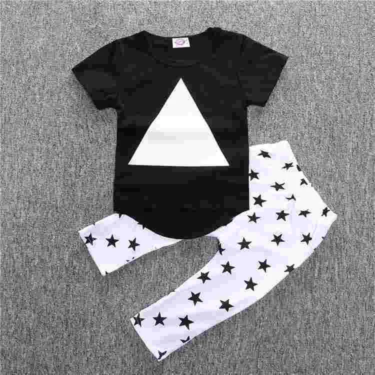 kids baby summer sets born cotton short sleeved dots monster cartoon T-shirt   pants children suit 0-3Y