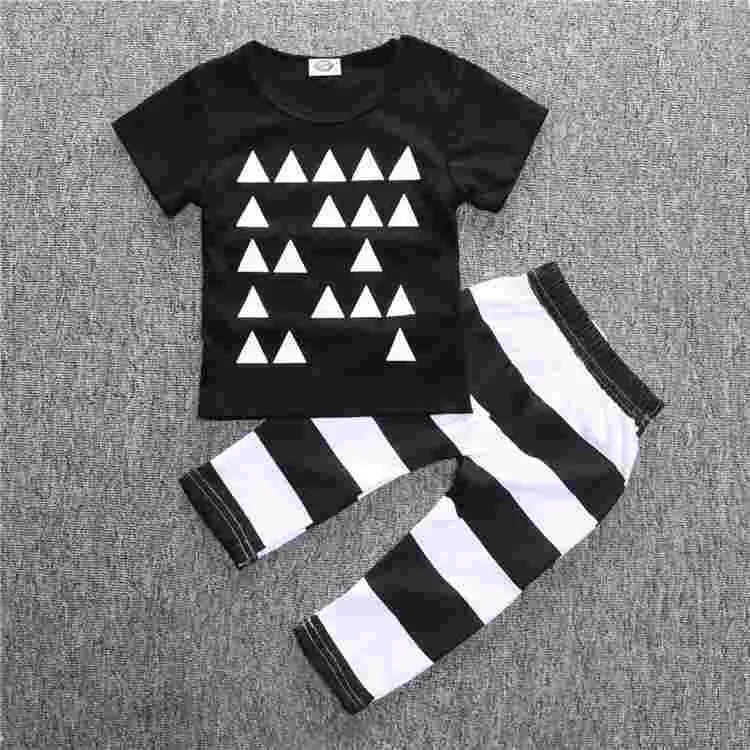 kids baby summer sets born cotton short sleeved dots monster cartoon T-shirt   pants children suit 0-3Y