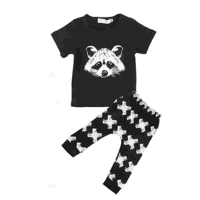 kids baby summer sets born cotton short sleeved dots monster cartoon T-shirt   pants children suit 0-3Y