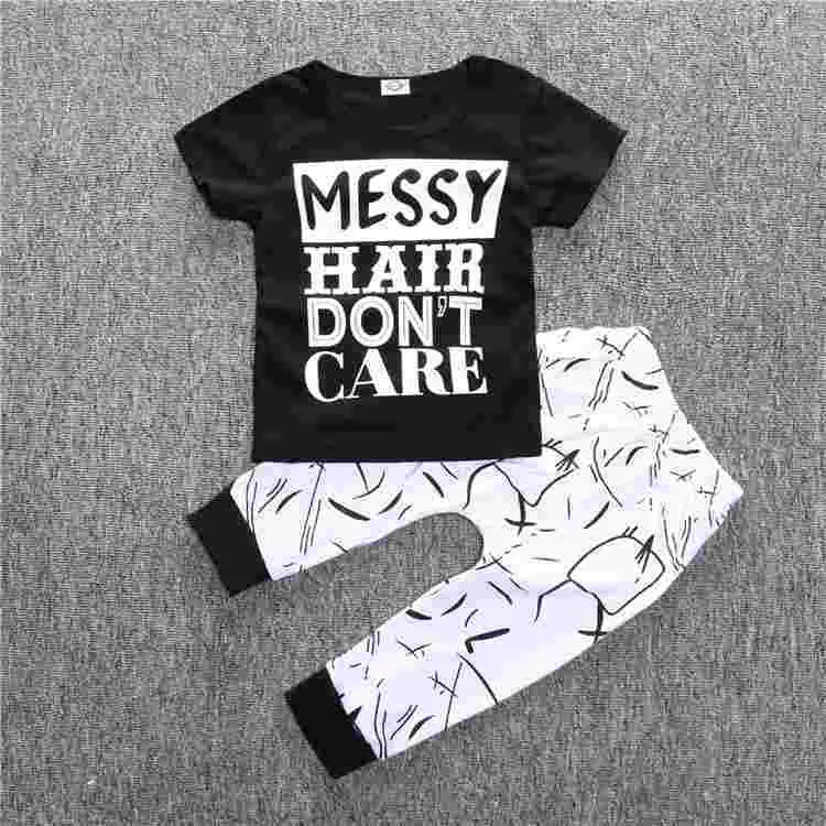 kids baby summer sets born cotton short sleeved dots monster cartoon T-shirt   pants children suit 0-3Y