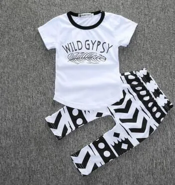 kids baby summer sets born cotton short sleeved dots monster cartoon T-shirt   pants children suit 0-3Y