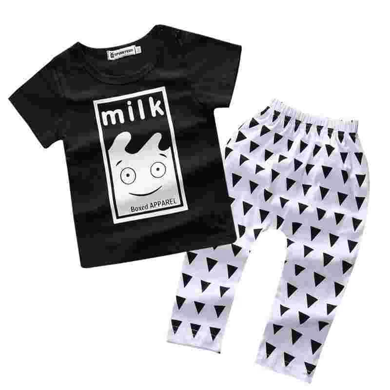 kids baby summer sets born cotton short sleeved dots monster cartoon T-shirt   pants children suit 0-3Y