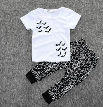 kids baby summer sets born cotton short sleeved dots monster cartoon T-shirt   pants children suit 0-3Y