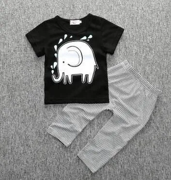 kids baby summer sets born cotton short sleeved dots monster cartoon T-shirt   pants children suit 0-3Y