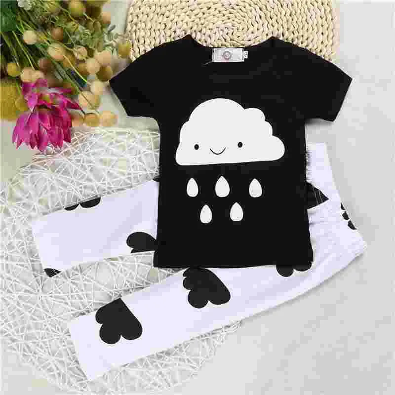 kids baby summer sets born cotton short sleeved dots monster cartoon T-shirt   pants children suit 0-3Y