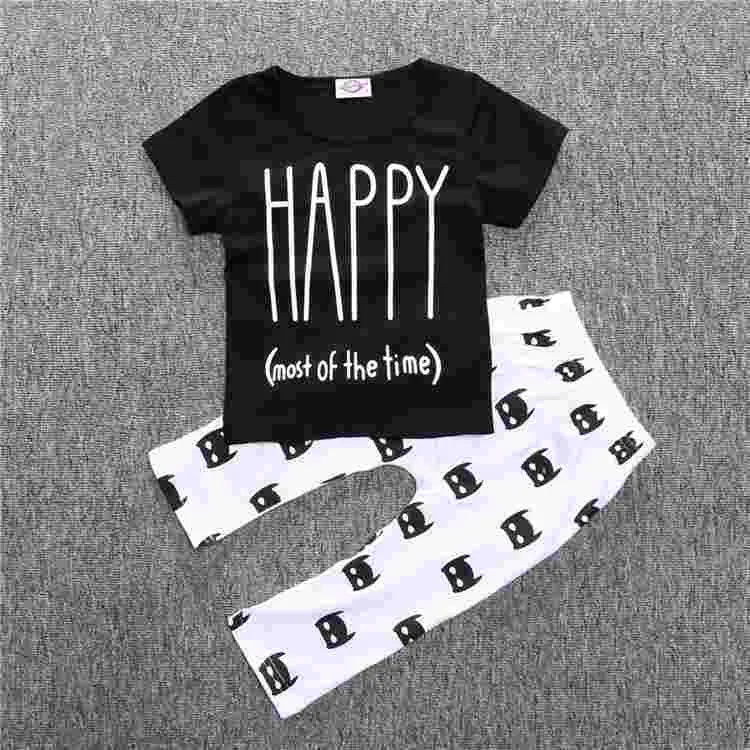 kids baby summer sets born cotton short sleeved dots monster cartoon T-shirt   pants children suit 0-3Y