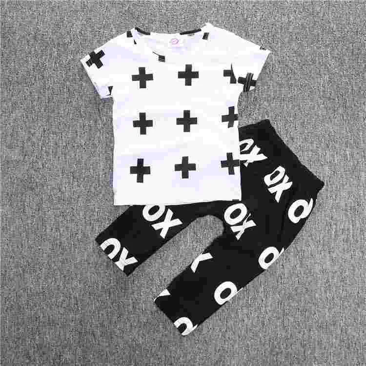 kids baby summer sets born cotton short sleeved dots monster cartoon T-shirt   pants children suit 0-3Y