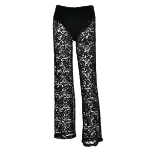 Lace High Waist See-Through  Pants For Women Wide Leg Baggy Hollow Out Trousers High Fashion Straight Pants