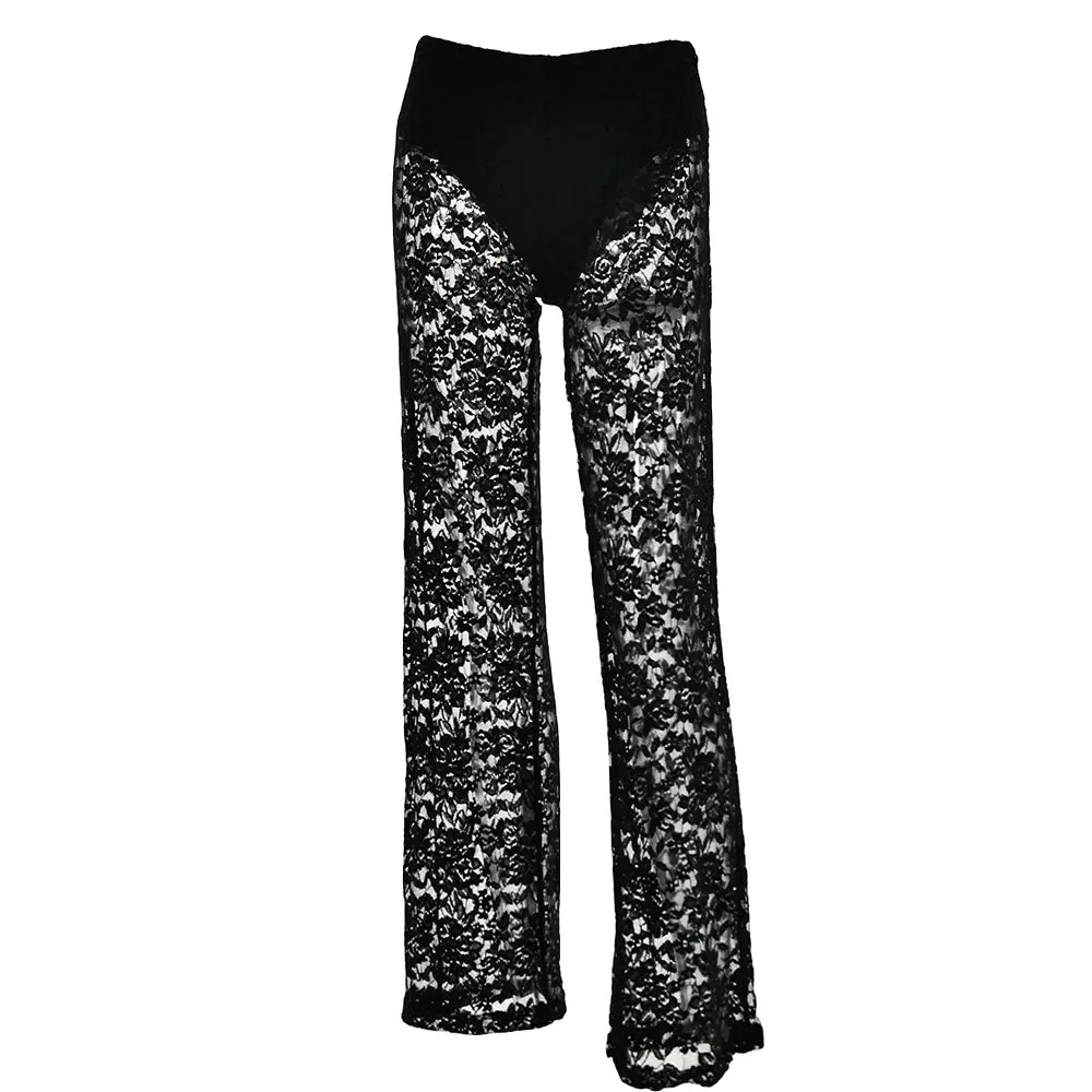 Lace High Waist See-Through  Pants For Women Wide Leg Baggy Hollow Out Trousers High Fashion Straight Pants
