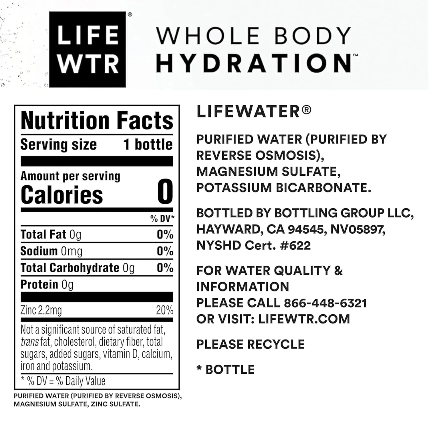 LIFEWTR Premium Purified Water, Ph Balanced with Electrolytes, 100% Recycled Pla
