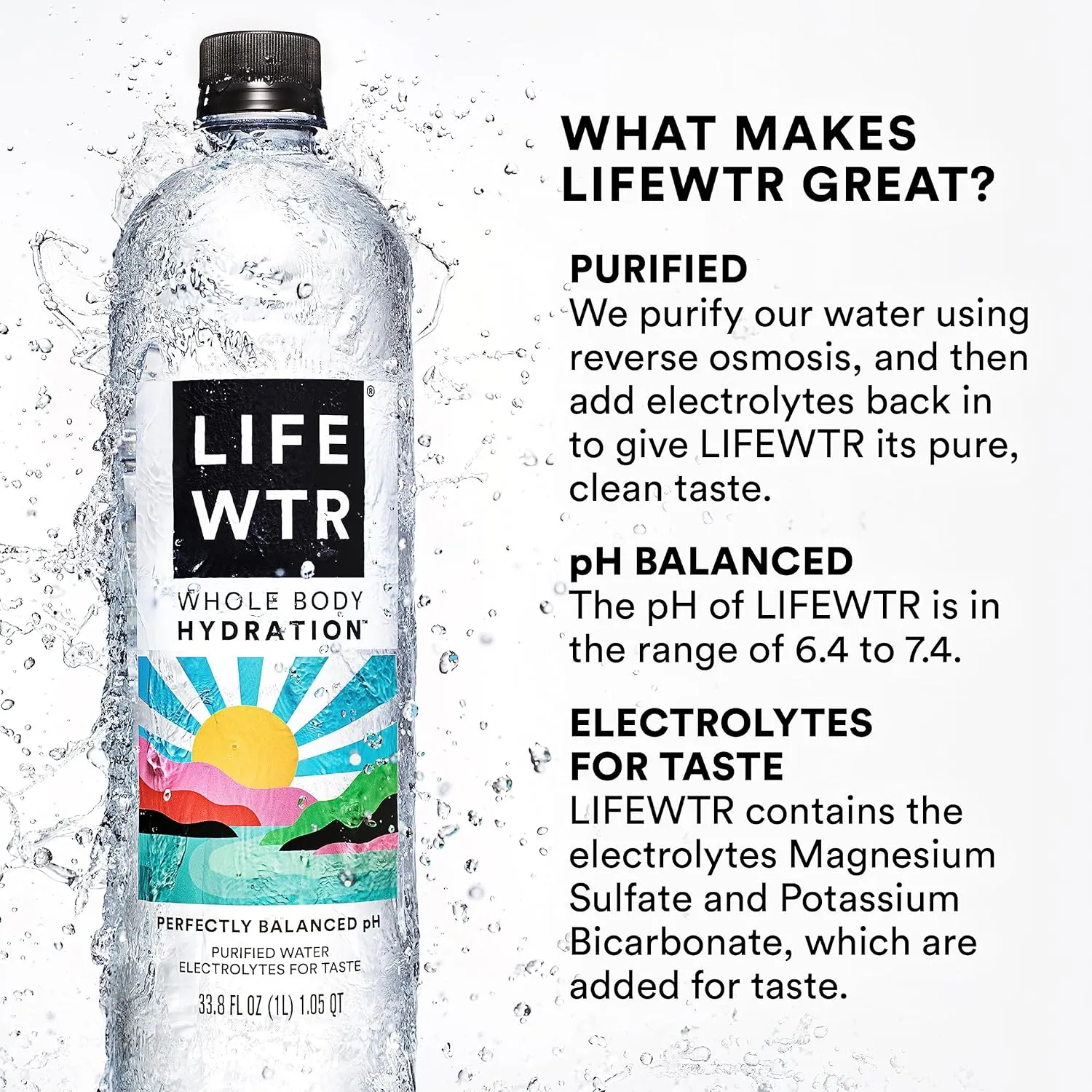 LIFEWTR Premium Purified Water, Ph Balanced with Electrolytes, 100% Recycled Pla