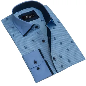 Light Blue Paisley Mens Slim Fit Designer Dress Shirt - tailored Cotton Shirts for Work and Casual