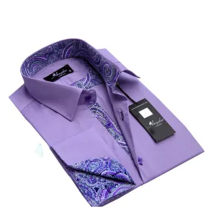 Light Purple Paisley Mens Slim Fit French Cuff Shirts with Cufflink Holes - Casual and Formal