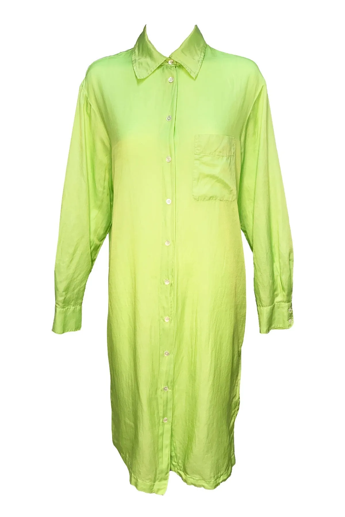 Lime Green Silk Cotton Sateen Classic Shirt Dress