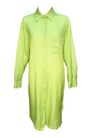 Lime Green Silk Cotton Sateen Classic Shirt Dress