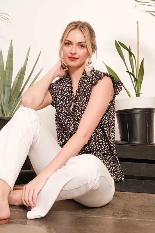 Lime 'N' Chili Multi Dot Print Sleeveless Button Down Blouse
