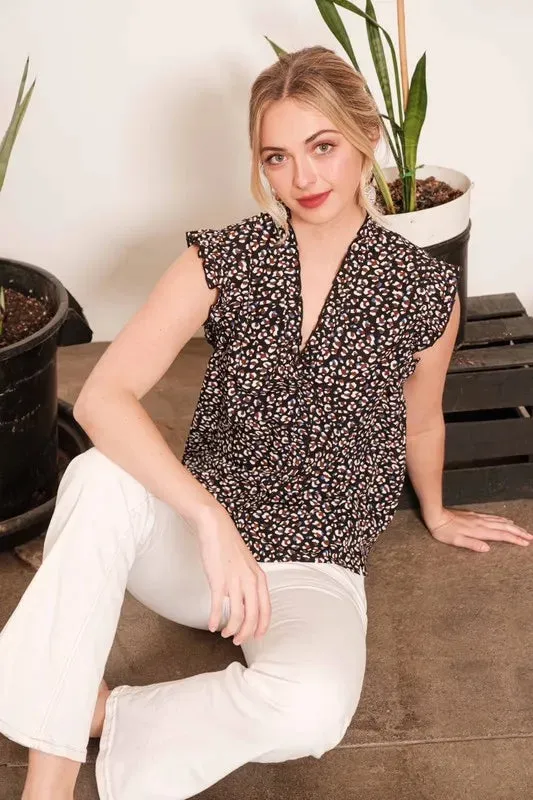 Lime 'N' Chili Multi Dot Print Sleeveless Button Down Blouse