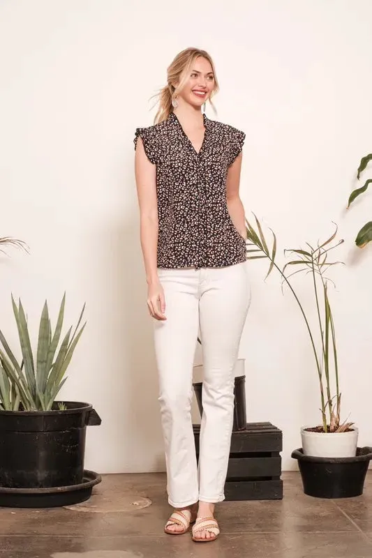 Lime 'N' Chili Multi Dot Print Sleeveless Button Down Blouse