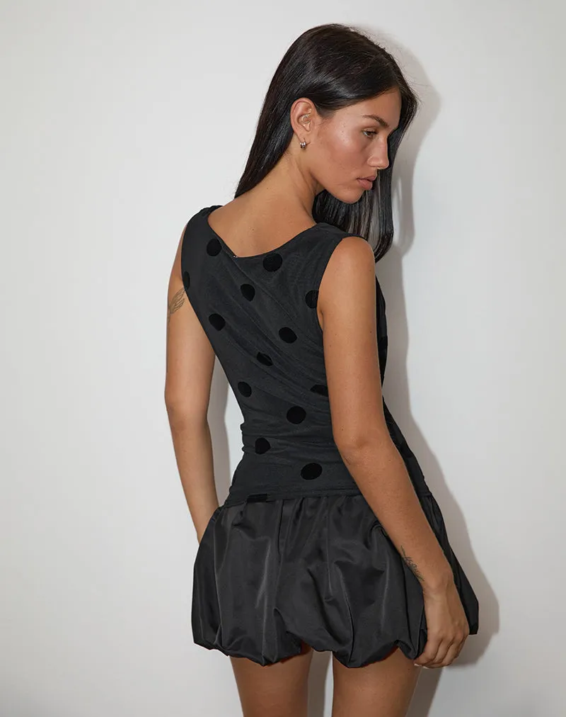 Losa Cowl Top in Big Polka Flock Black