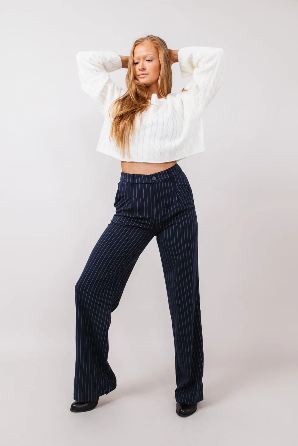 Love Tree Striped Pants for Women in Navy | 6950PN-NAVY