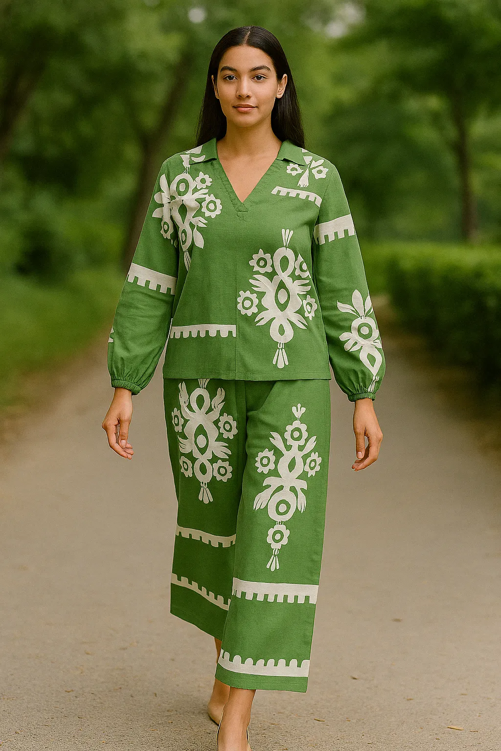 Lush Leaf Printed Pant Set