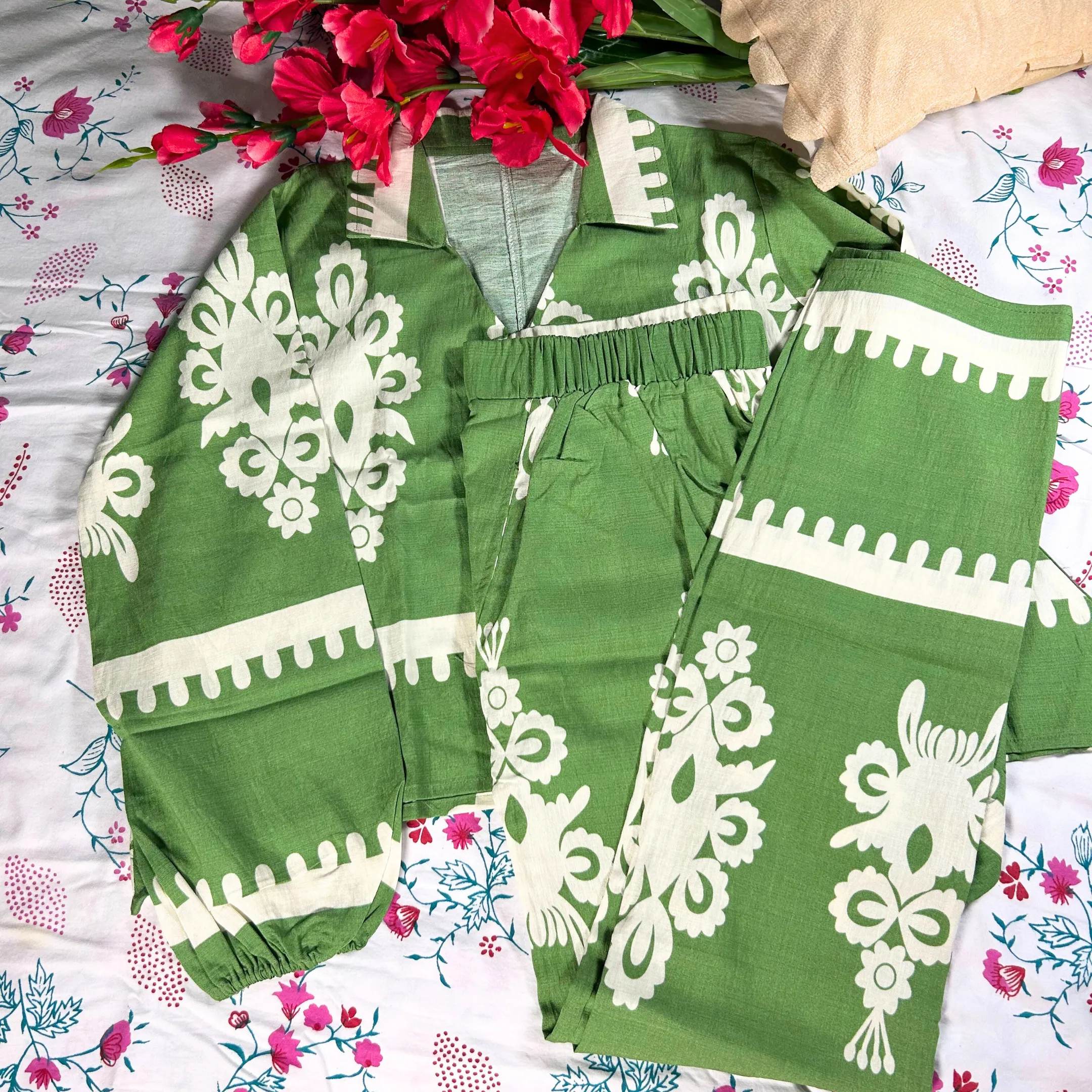 Lush Leaf Printed Pant Set