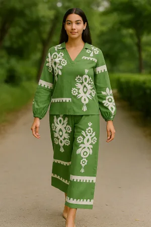 Lush Leaf Printed Pant Set