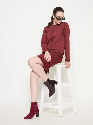 Madame Acid Wash Cotton Blend Red Denim Skirt