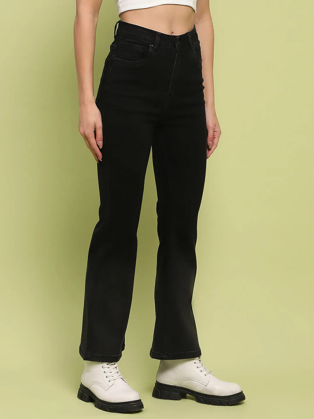 Madame Cotton Blend Black Flared Denim Jeans