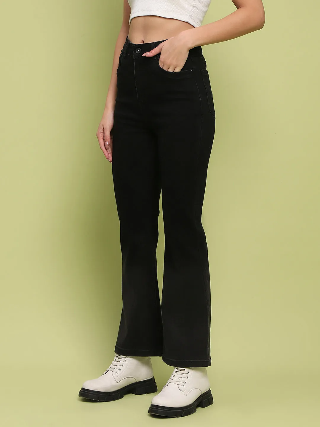 Madame Cotton Blend Black Flared Denim Jeans