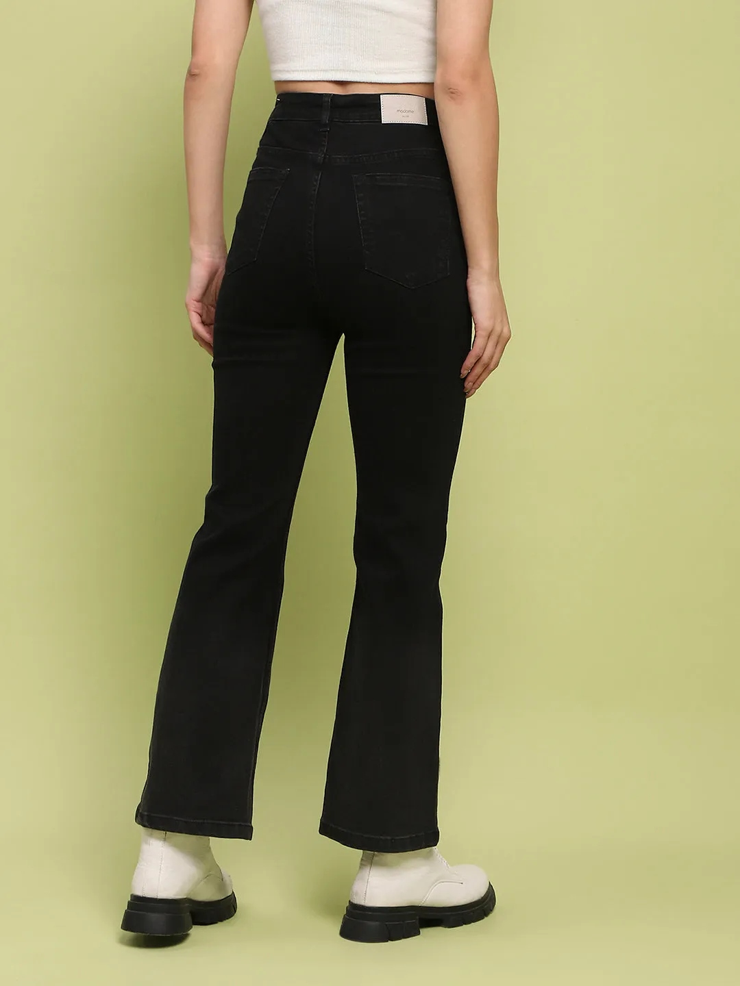 Madame Cotton Blend Black Flared Denim Jeans