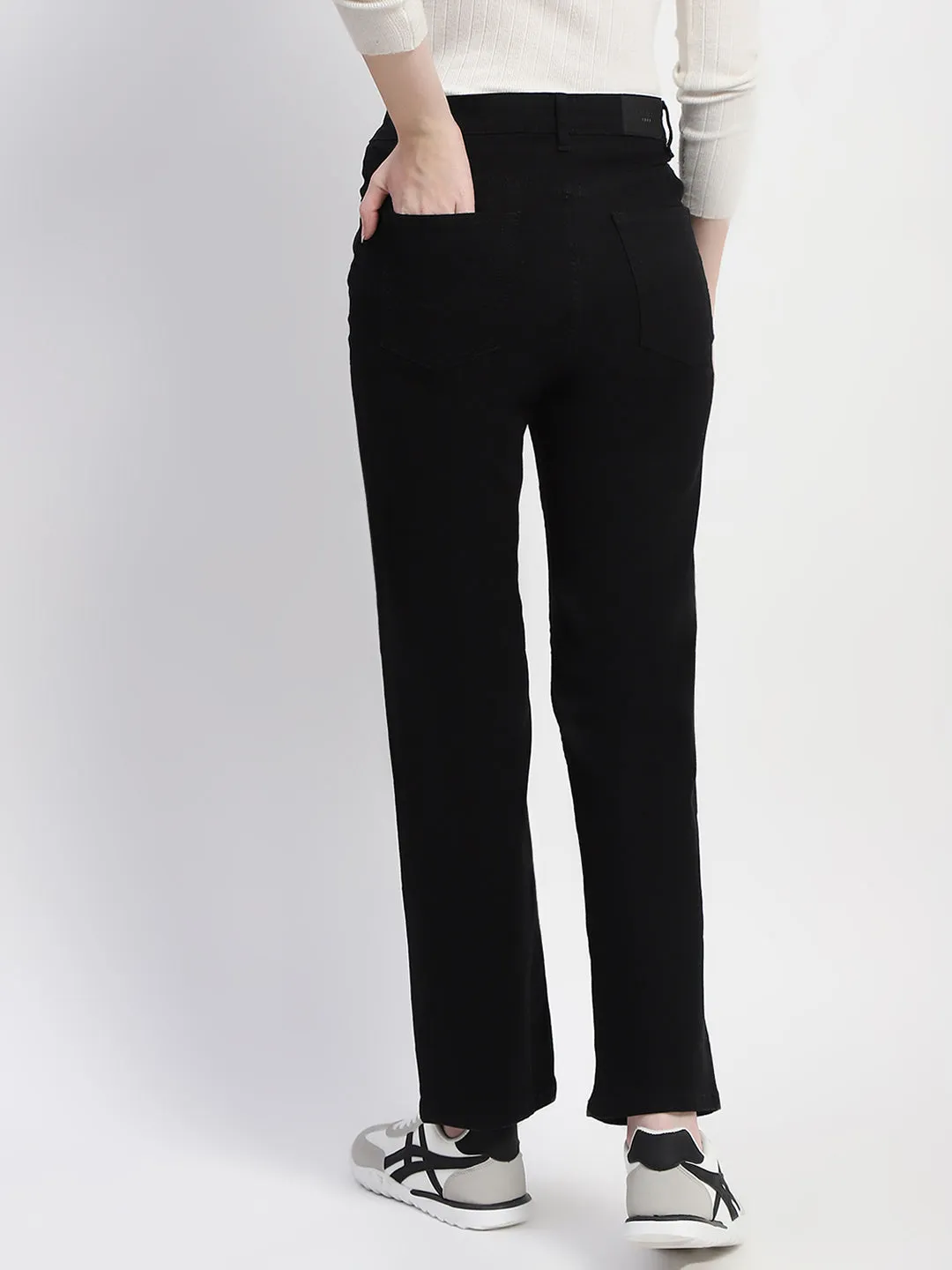 Madame Solid Black Straight Fit Cotton Denim