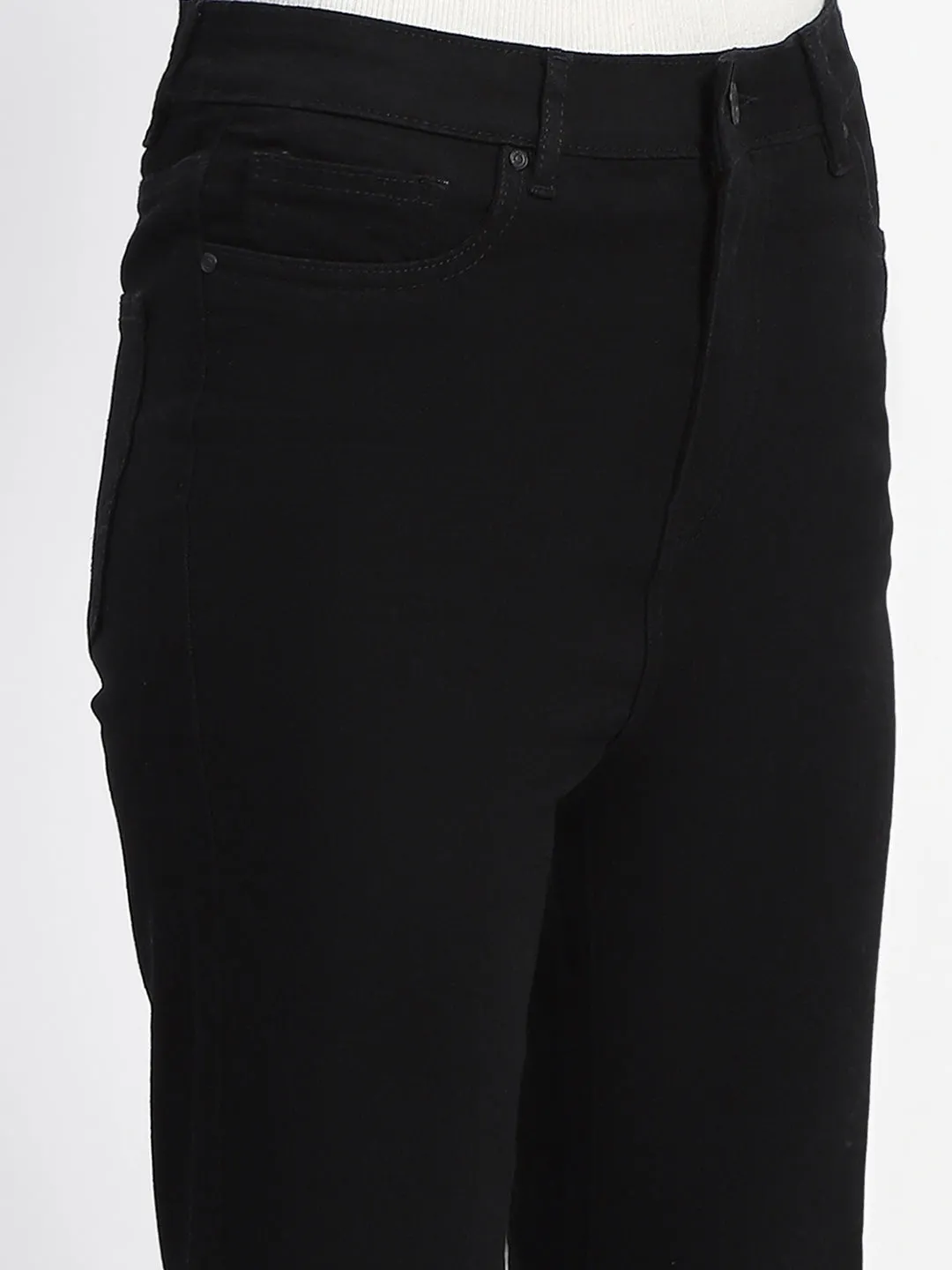 Madame Solid Black Straight Fit Cotton Denim