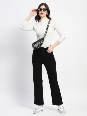 Madame Solid Black Straight Fit Cotton Denim