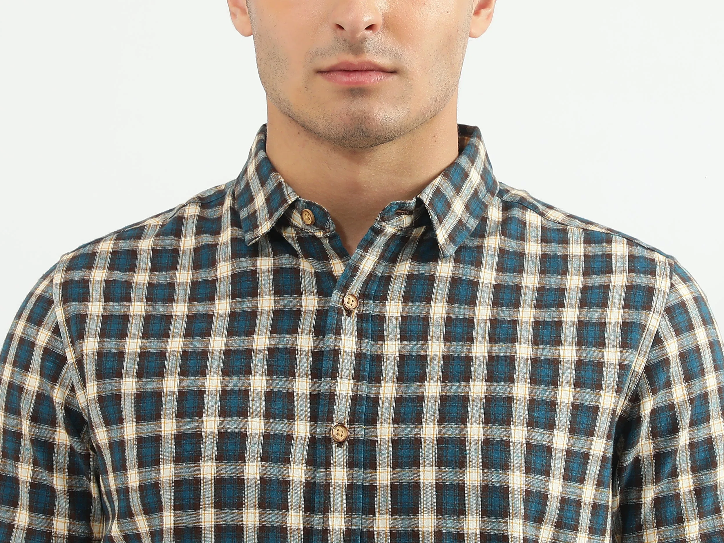 Men Checked Spread Collar Shirt