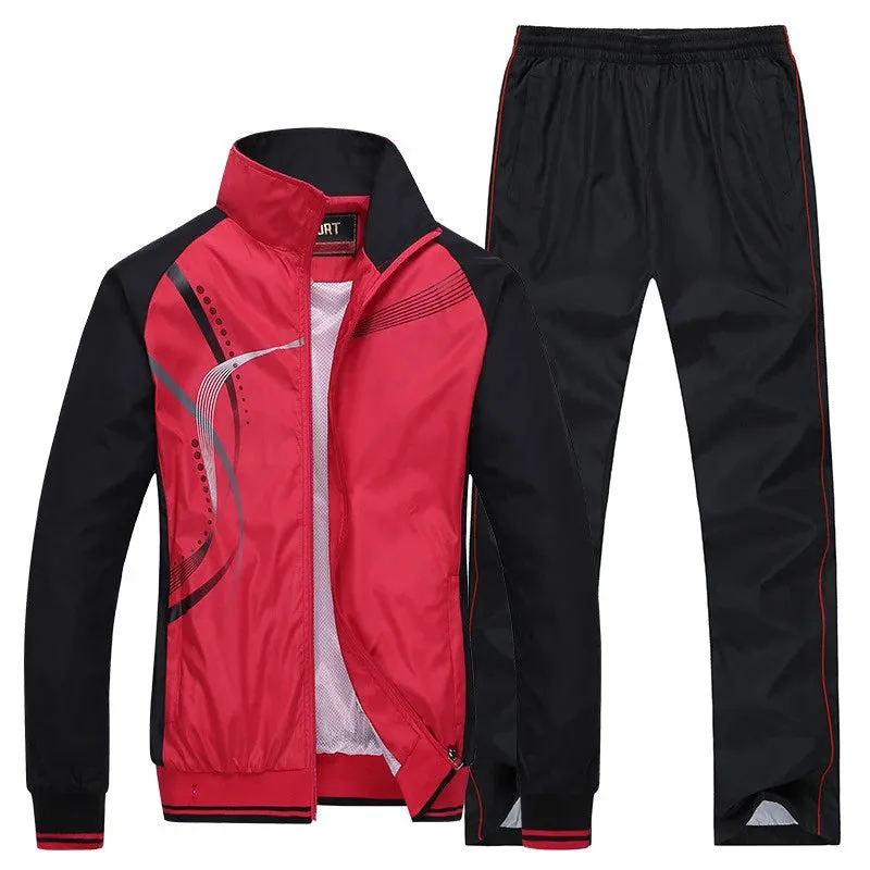 Men's Spring/Autumn Sports Tracksuit - Jacket and Pants Set with Fashion Print