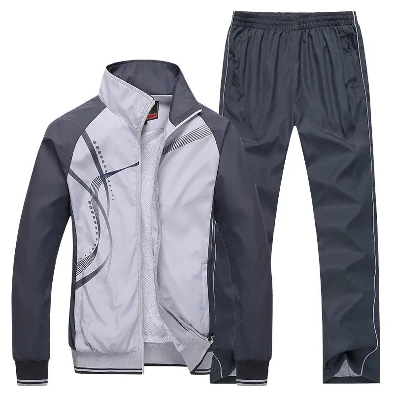 Men's Spring/Autumn Sports Tracksuit - Jacket and Pants Set with Fashion Print