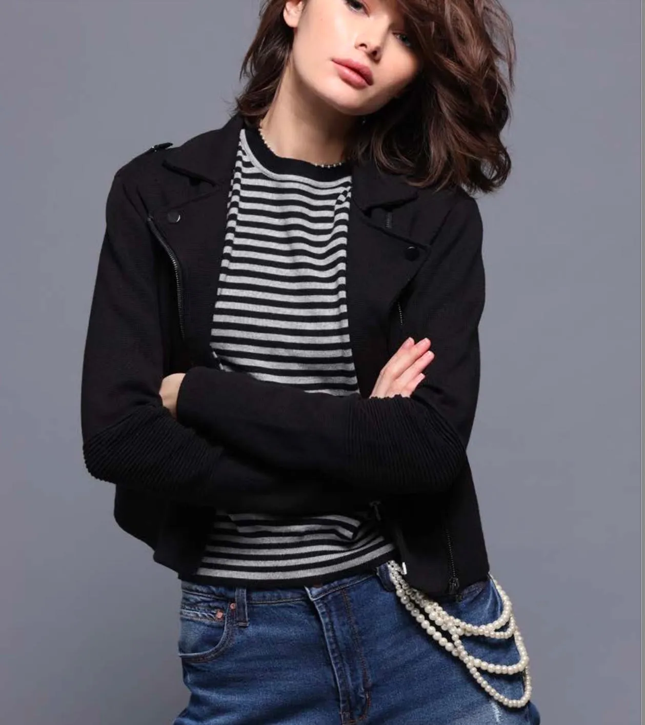 Minnie Rose Cotton Blend Moto Jacket