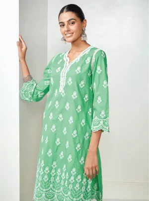 Mulmul Cotton Keily Green Kurta